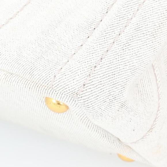 PRADA CANAPA Tote BIANCO Light Grey Leather Denim White Bag Shoulder Bag h - Picture 7 of 16